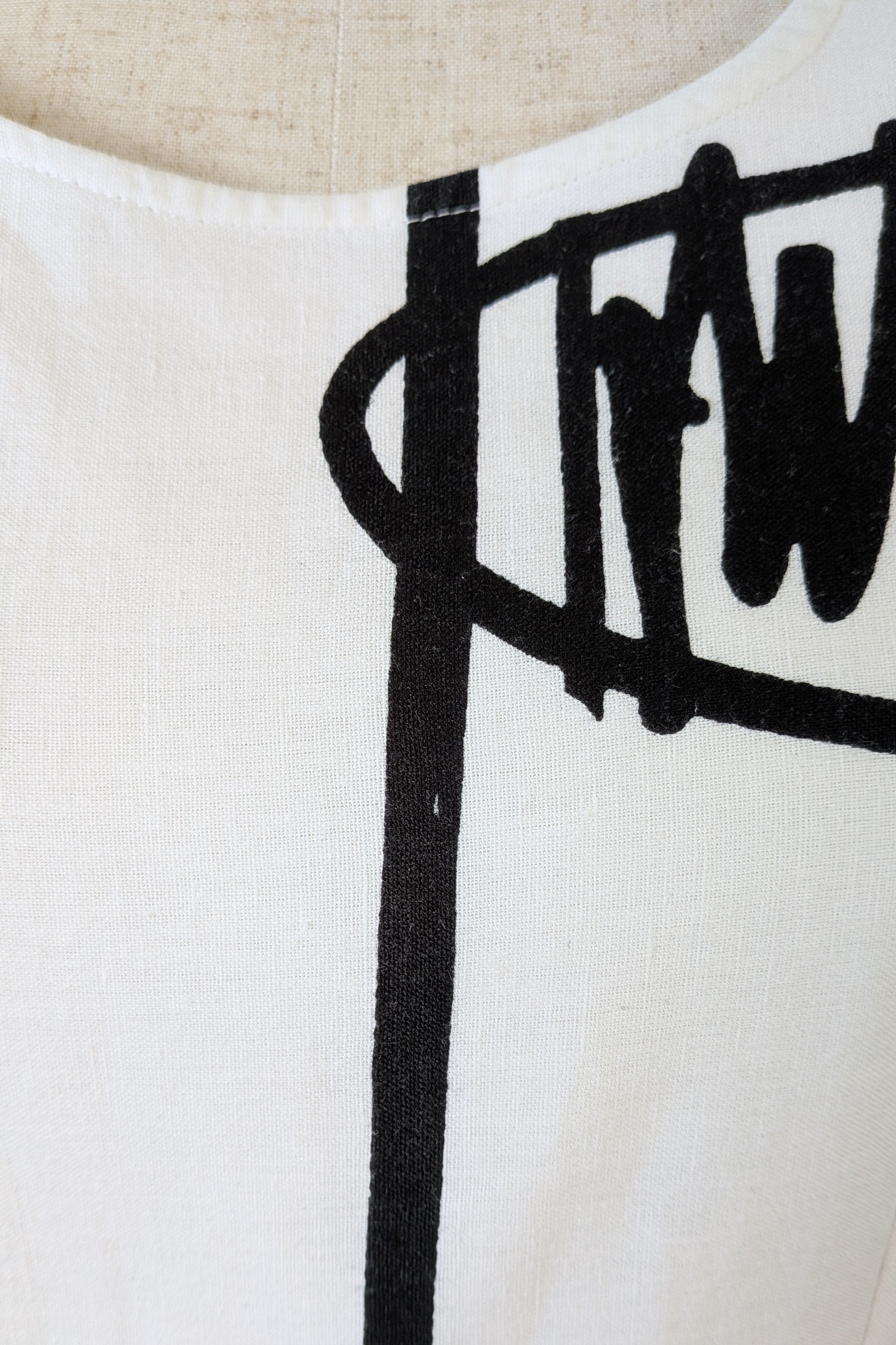 Orientique Black White Arty Linen Cotton Dress Size 10