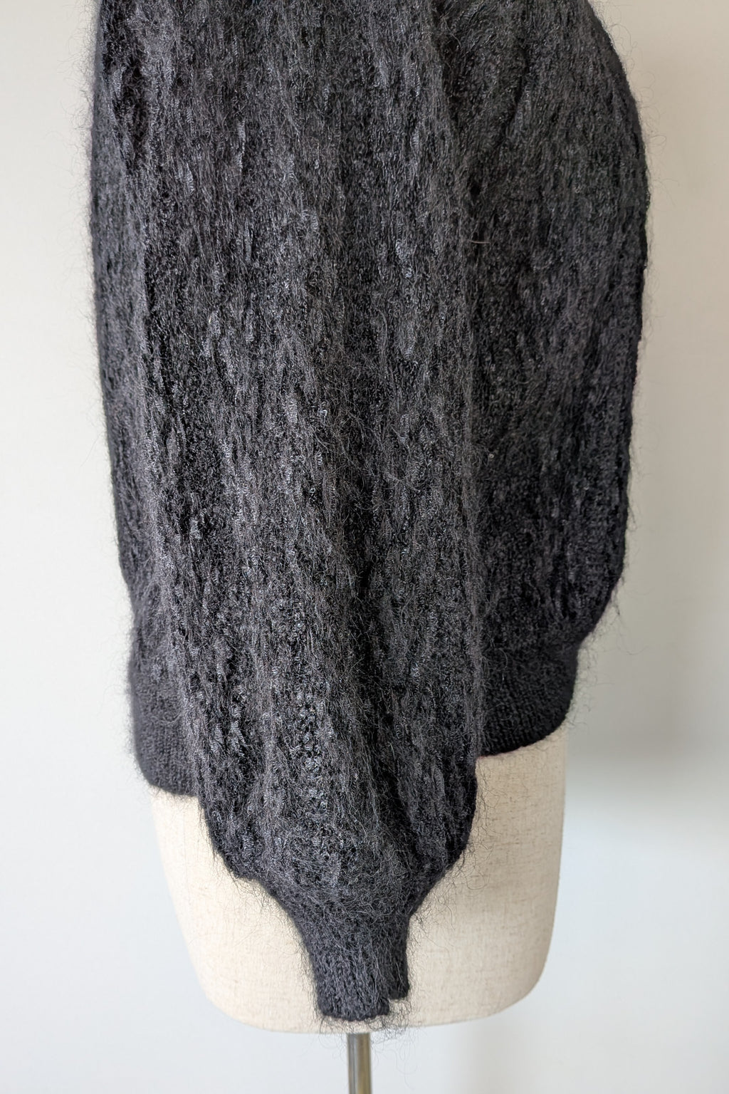 Vintage 80s Bettina Knits Black Wool Blend Bomber Cardigan Size S