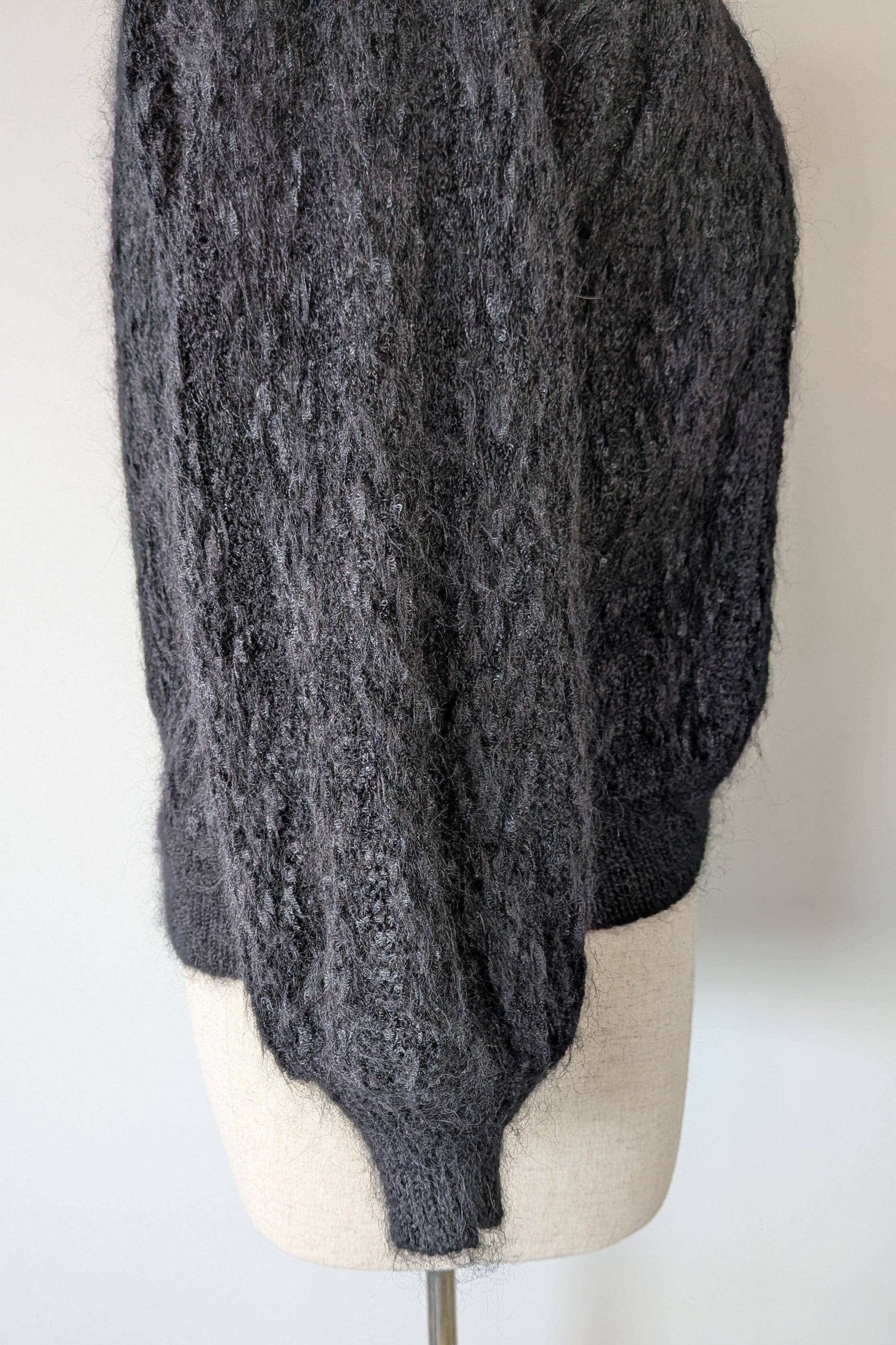 Vintage 80s Bettina Knits Black Wool Blend Bomber Cardigan Size S