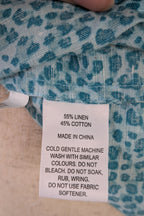 RB Sellars Teal Leopard Print Linen Blend Shirt Size 16