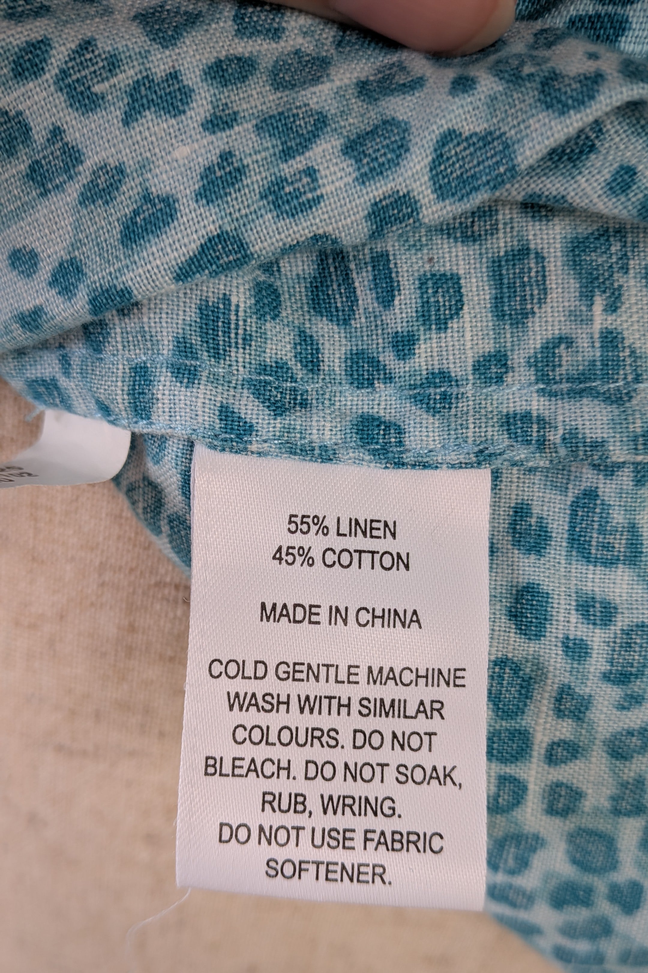 RB Sellars Teal Leopard Print Linen Blend Shirt Size 16