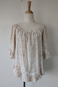 W Lane Linen Blend Beige & White Paisley Print Top Size 10