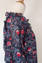 Liz Jordan Designer Collection Frill Trim Lurex Printed Top in Midnight Size 8 BNWT RRP $139.99