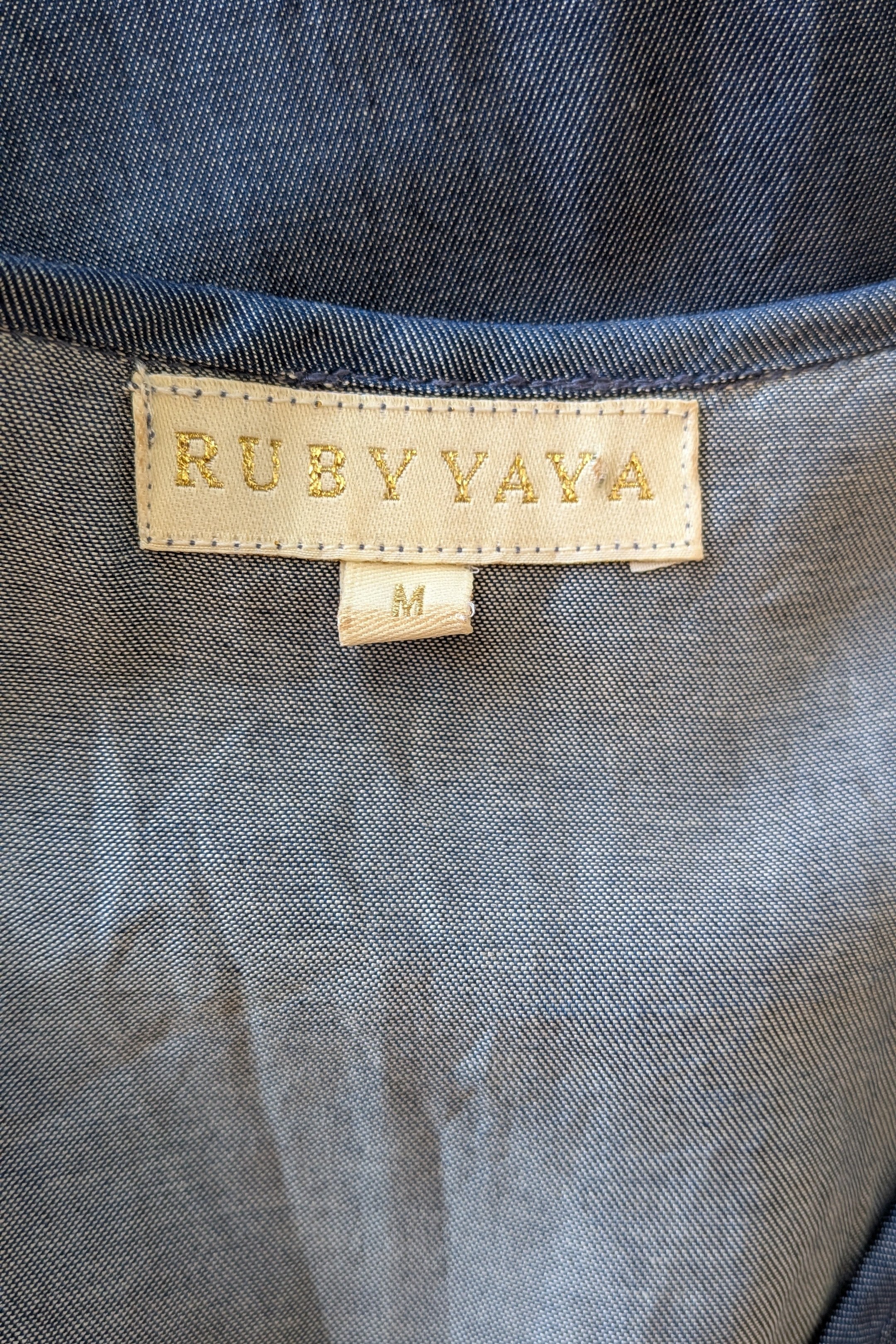 Ruby Yaya Denim Blue Embroidered Kaftan Dress Size M