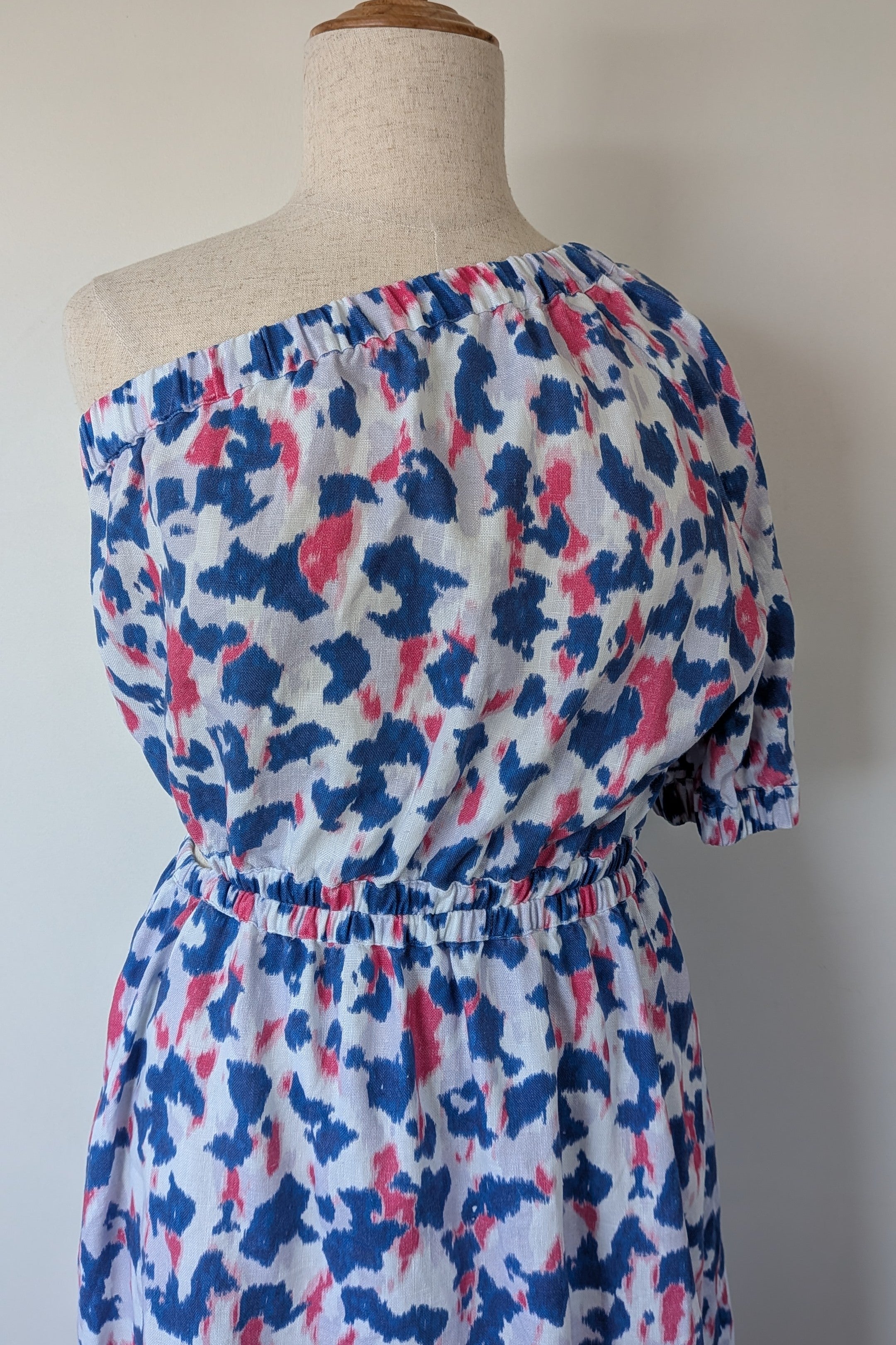 Witchery Linen One Shoulder Watercolour Print Midi Dress with Cut Out Size 16