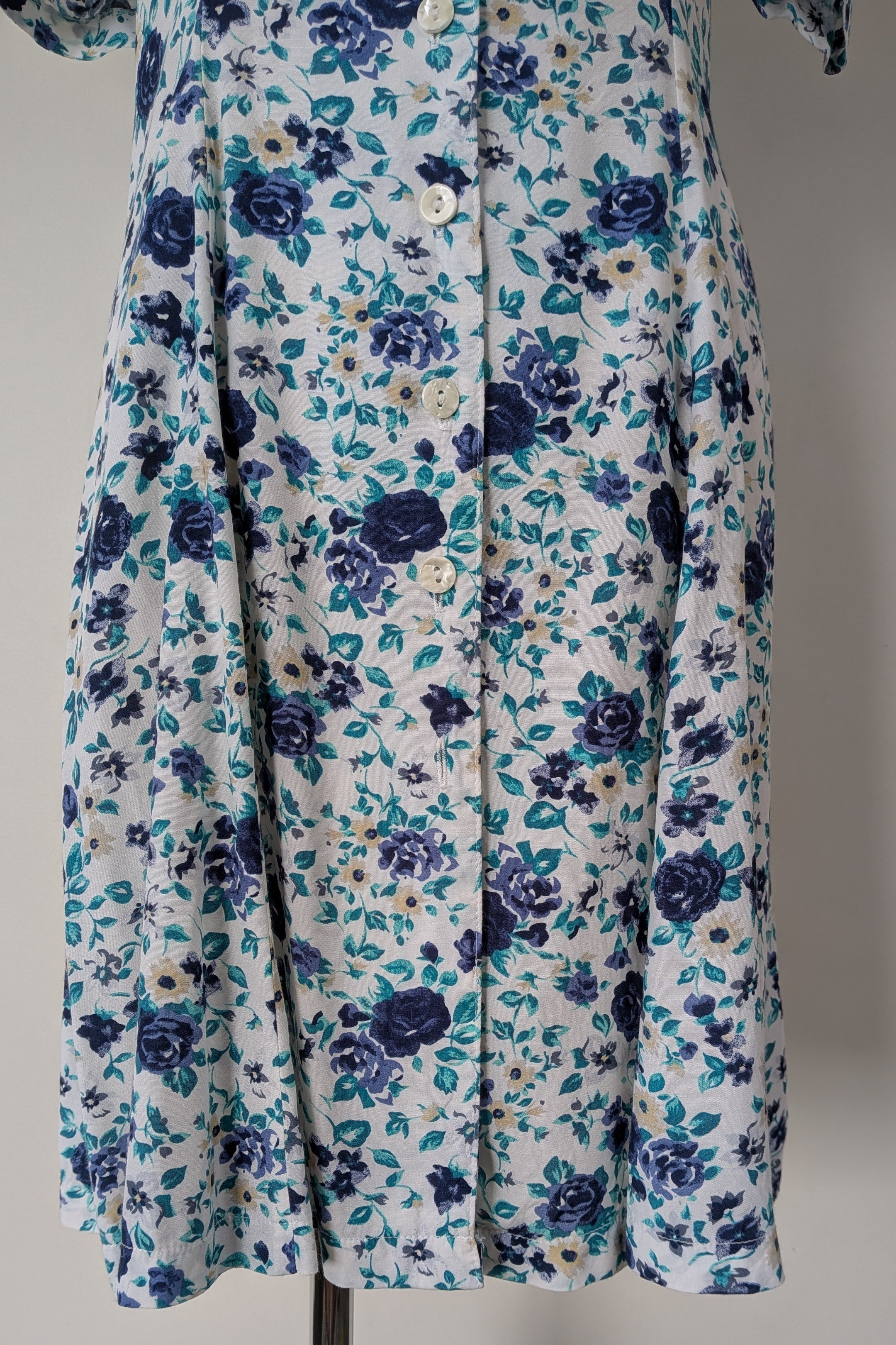 Vintage 90s Postie Fashions Blue Floral Day Dress Size 10