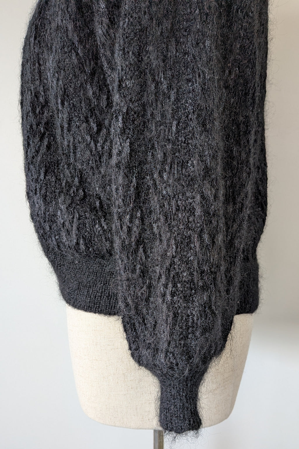 Vintage 80s Bettina Knits Black Wool Blend Bomber Cardigan Size S