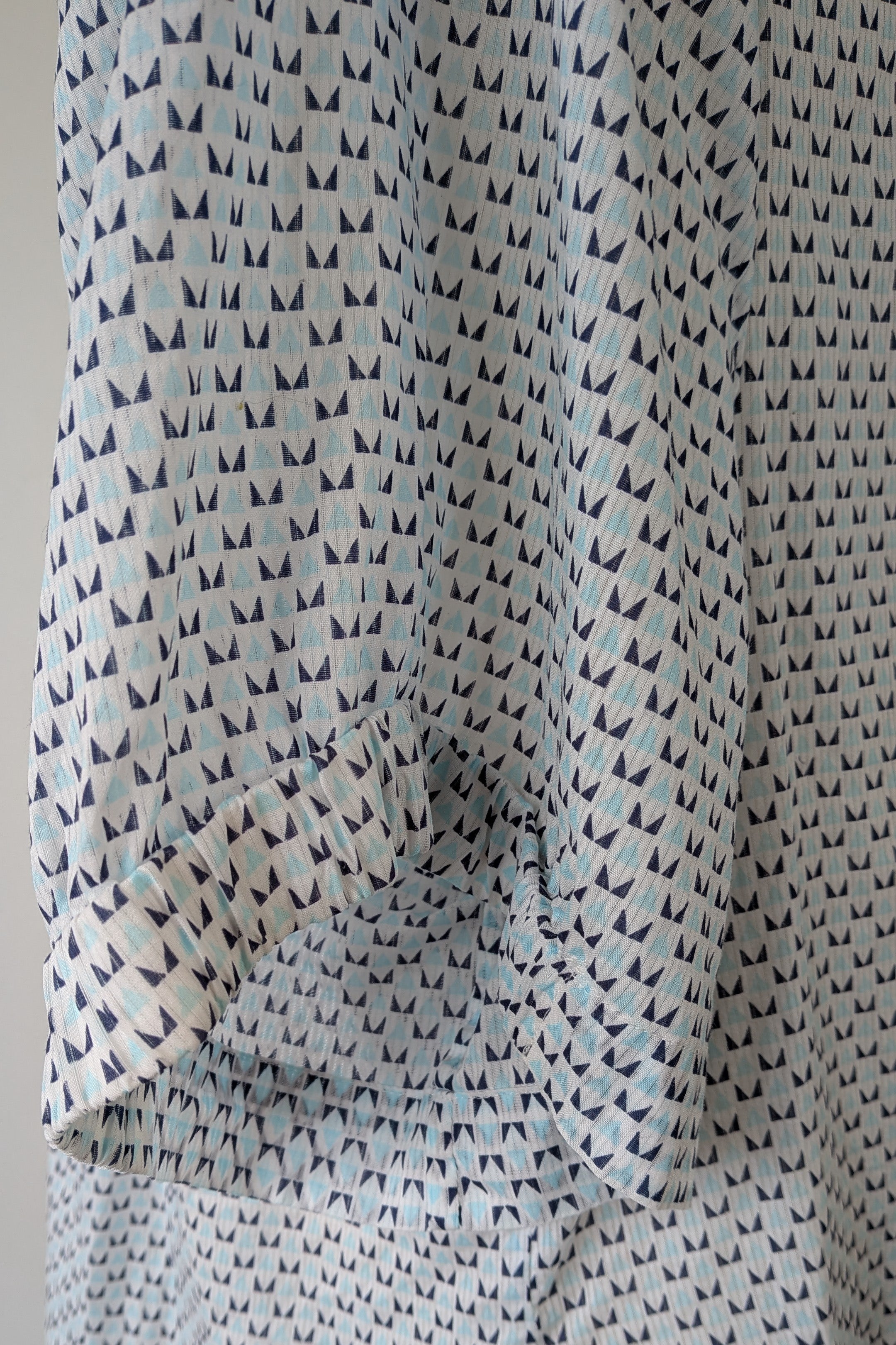 Country Road Blue Geometric Cotton Puff Sleeve Shirt Size S
