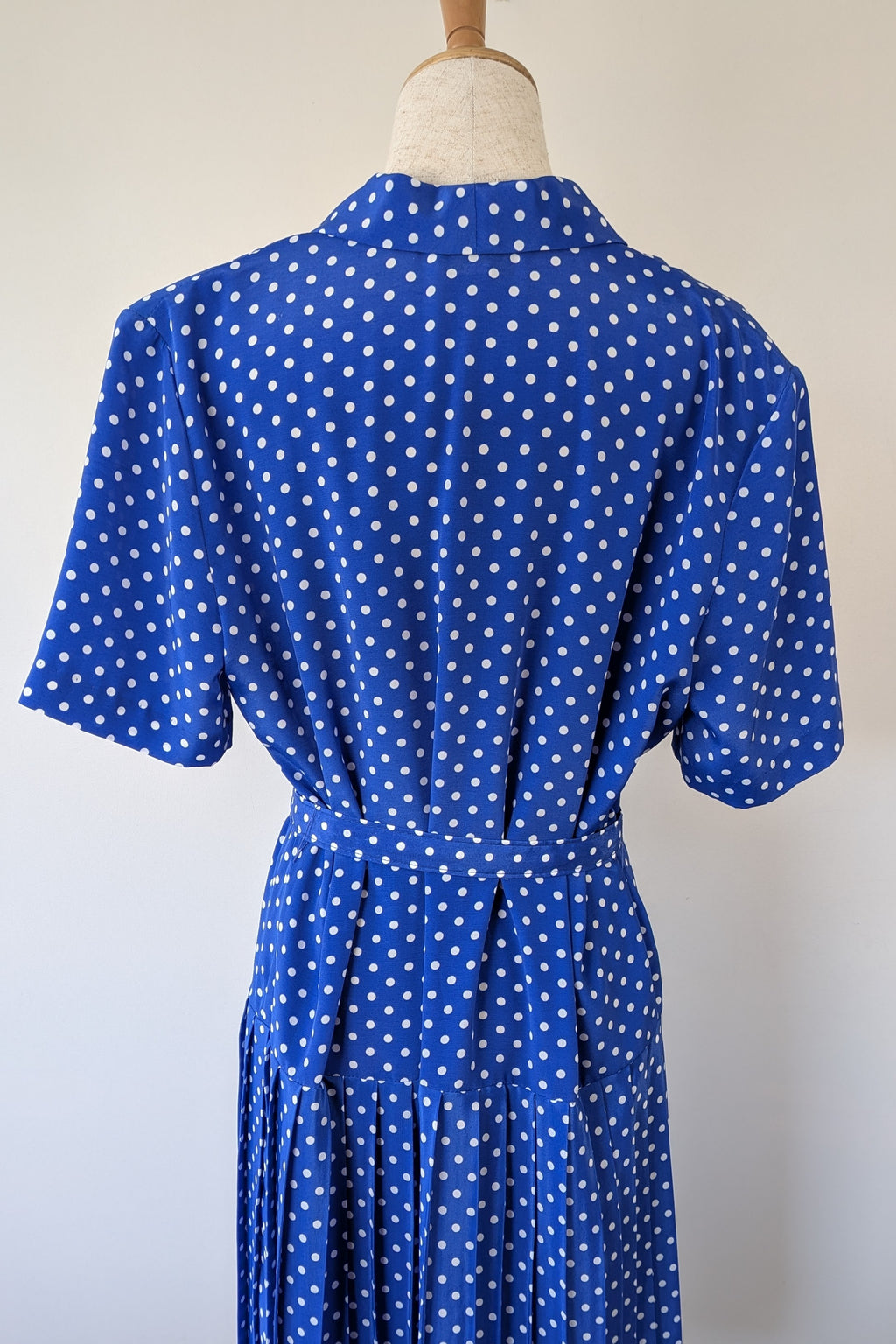 Vintage 80s Today's Classics Blue & White Polka Dot Pleated Tea Dress Size 12