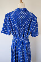 Vintage 80s Today's Classics Blue & White Polka Dot Pleated Tea Dress Size 12