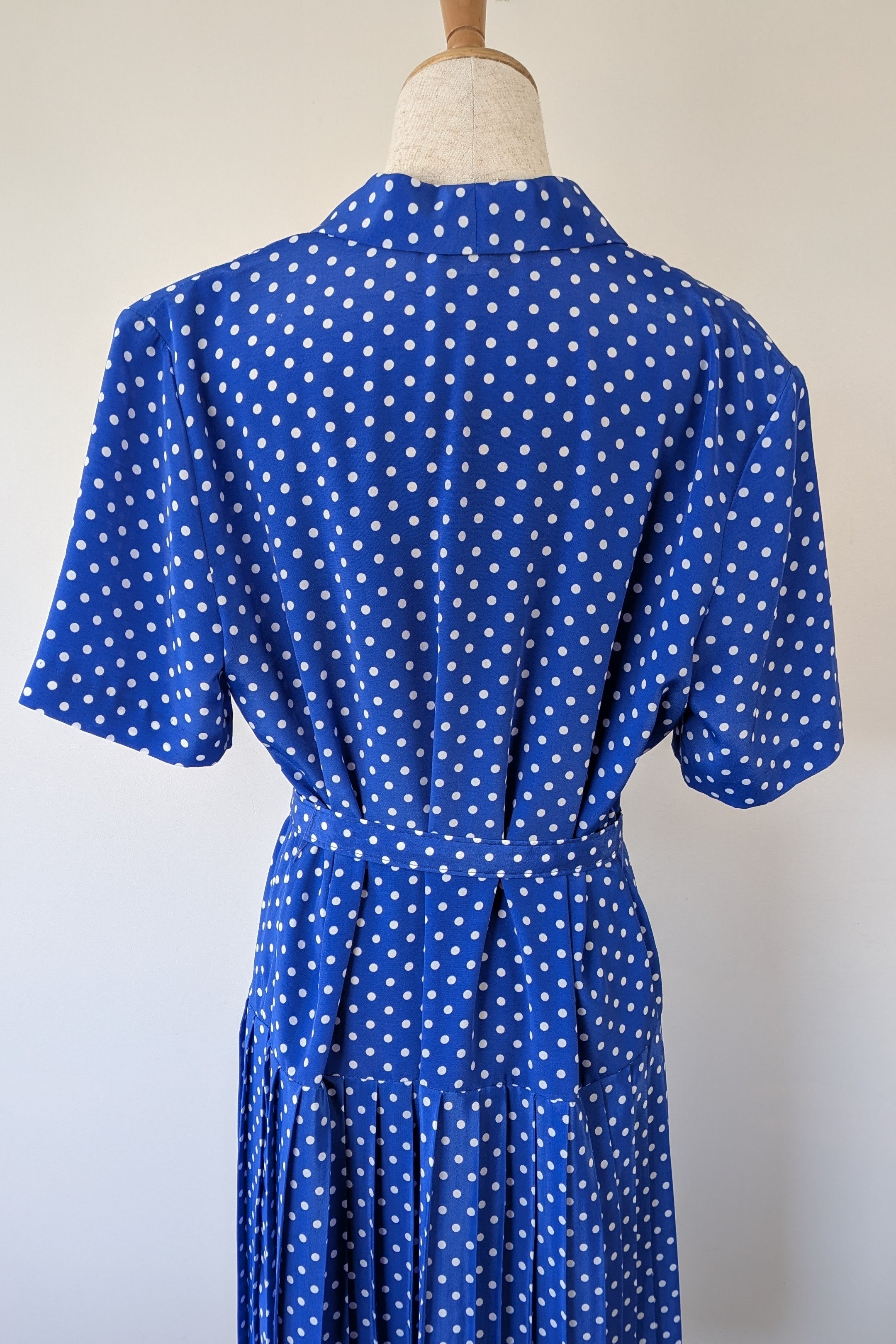 Vintage 80s Today's Classics Blue & White Polka Dot Pleated Tea Dress Size 12