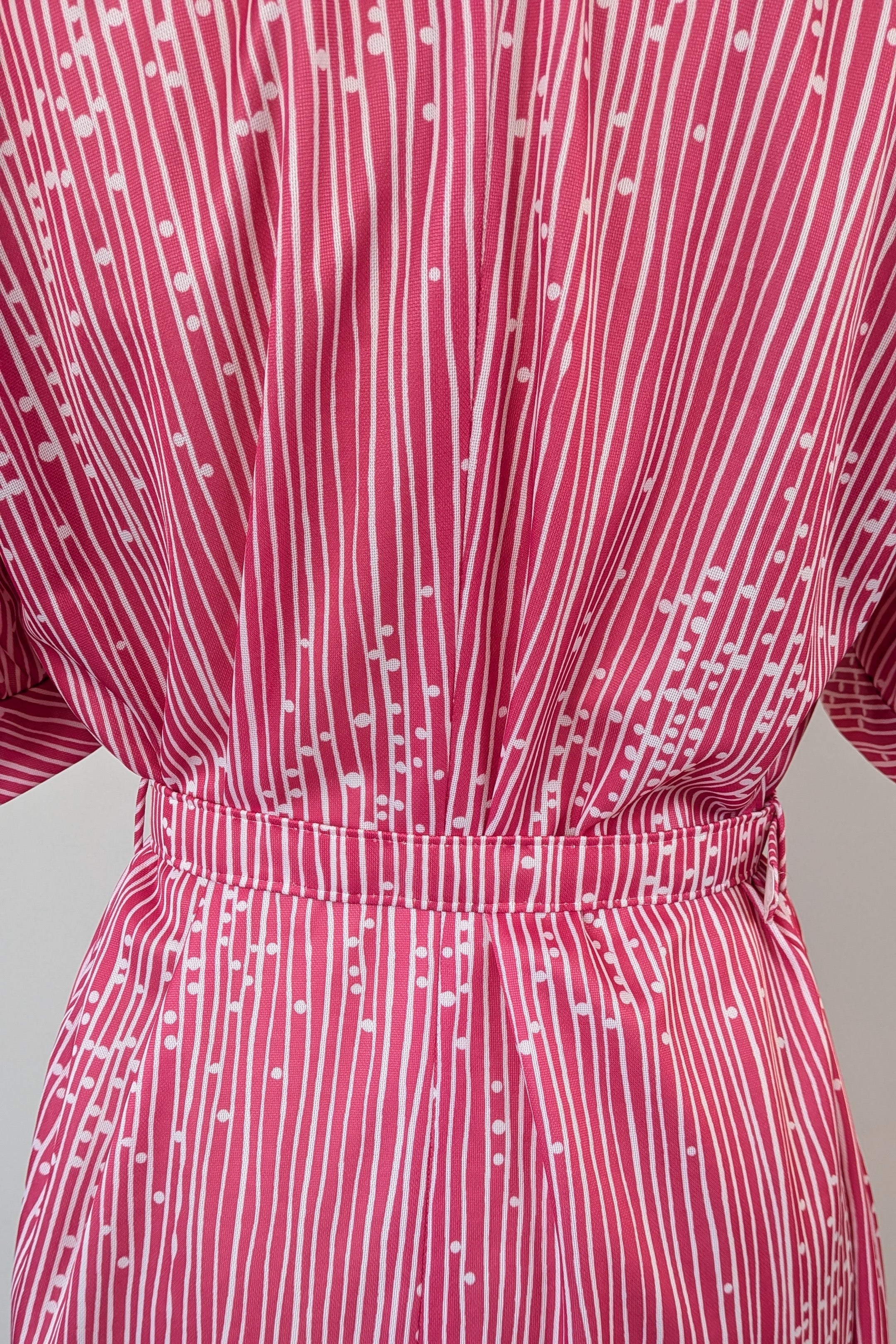 Vintage 80s Debra Fashions Melbourne Pink & White Abstract Pattern Shirtwaister Dress Size 10/12