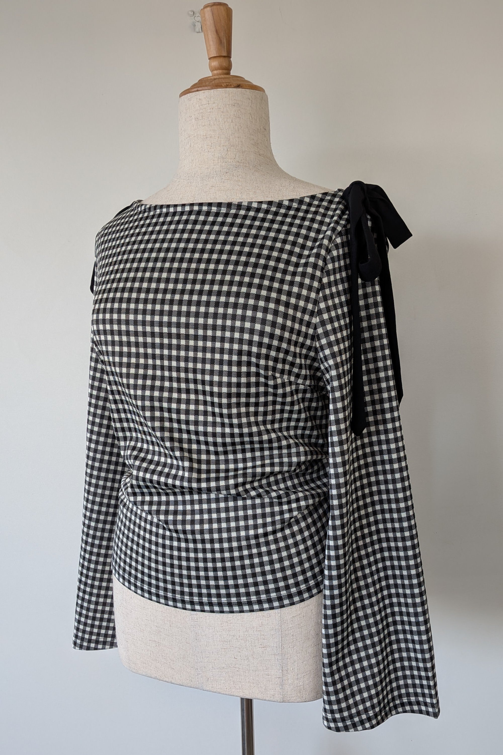 Cider Boat Neck Gingham Bowknot Ruched Long Sleeve Top Size 2XL Brand New With Tags RRP $60