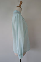 Vintage 70s Robert Lin International Blue Embroidered Blouse Size 10