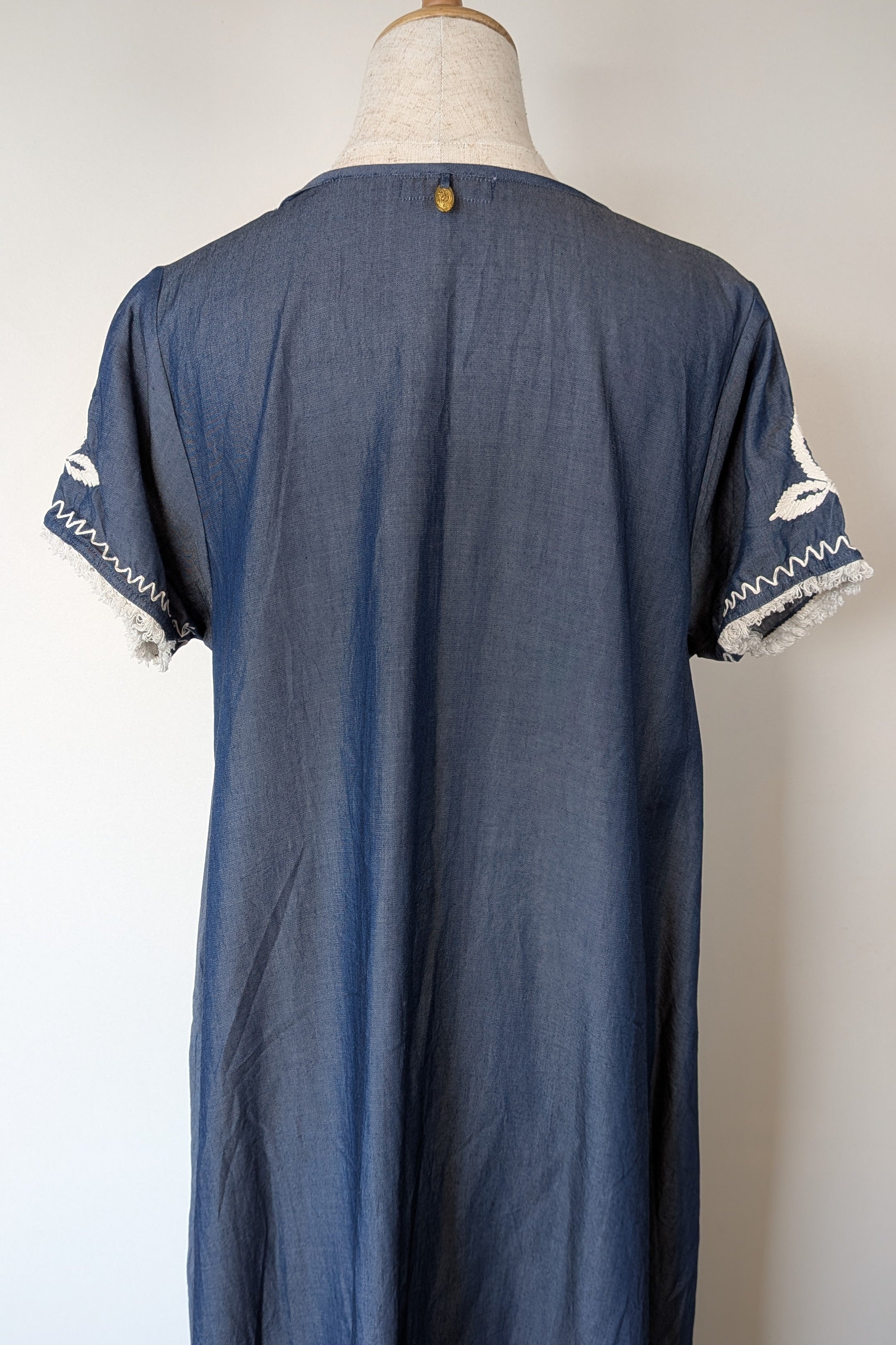 Ruby Yaya Denim Blue Embroidered Kaftan Dress Size M