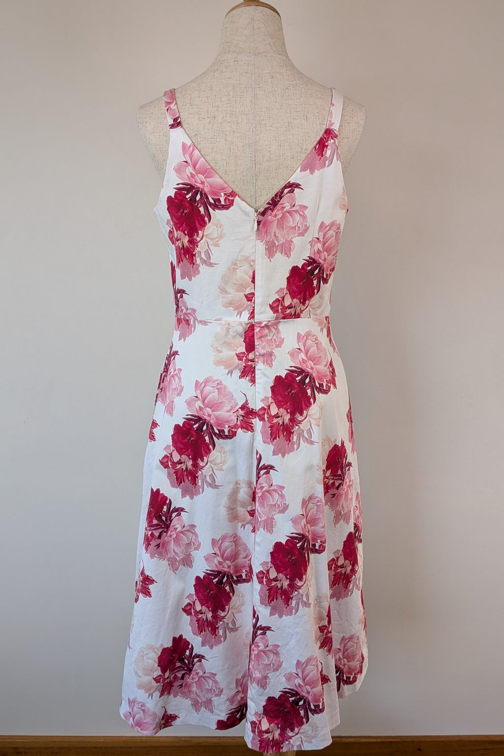 Portmans White & Pink Floral Fit and Flare Dress Size 10