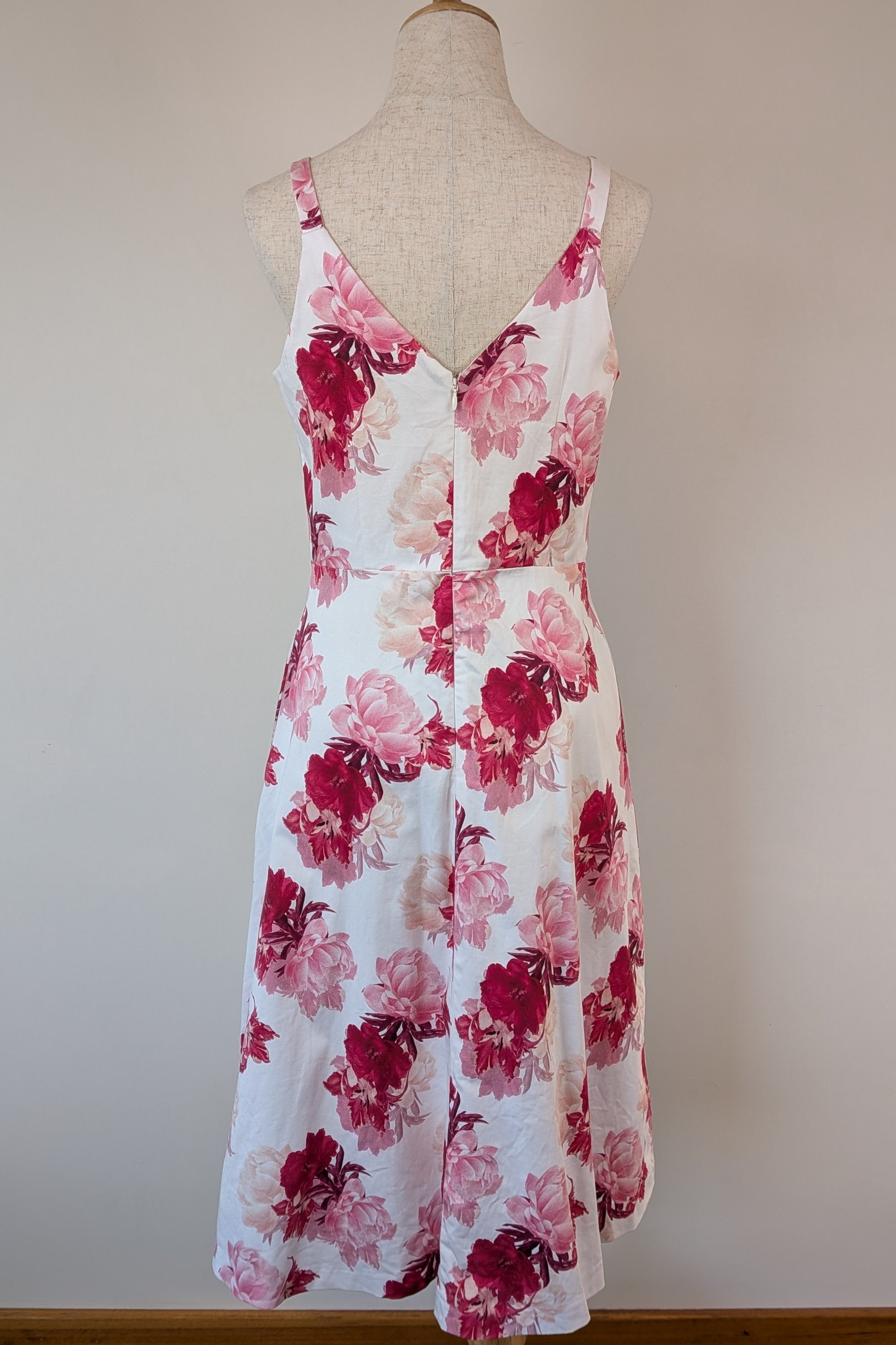 Portmans White & Pink Floral Fit and Flare Dress Size 10