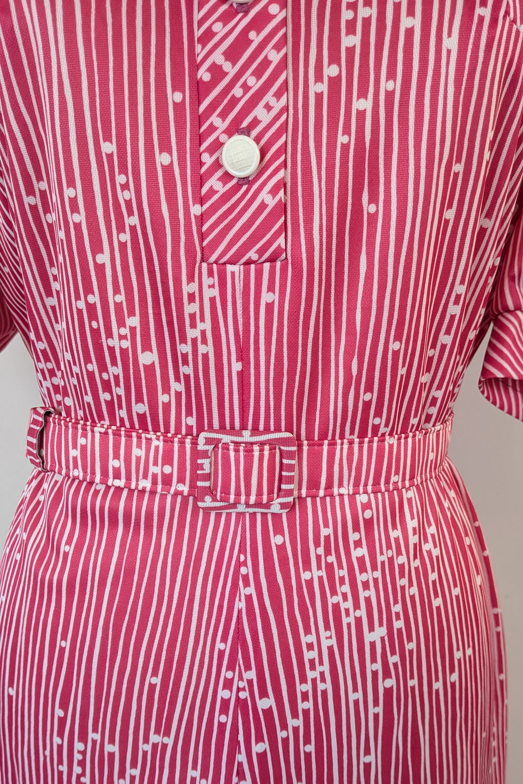Vintage 80s Debra Fashions Melbourne Pink & White Abstract Pattern Shirtwaister Dress Size 10/12