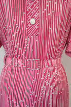 Vintage 80s Debra Fashions Melbourne Pink & White Abstract Pattern Shirtwaister Dress Size 10/12