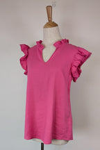 Liz Jordan Ruffle Sleeve Linen Top in Raspberry Rose Size 8 BNWT RRP $89.99