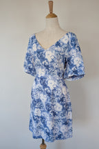 Tokito Blue & White Floral Puff Sleeve Dress Size 10