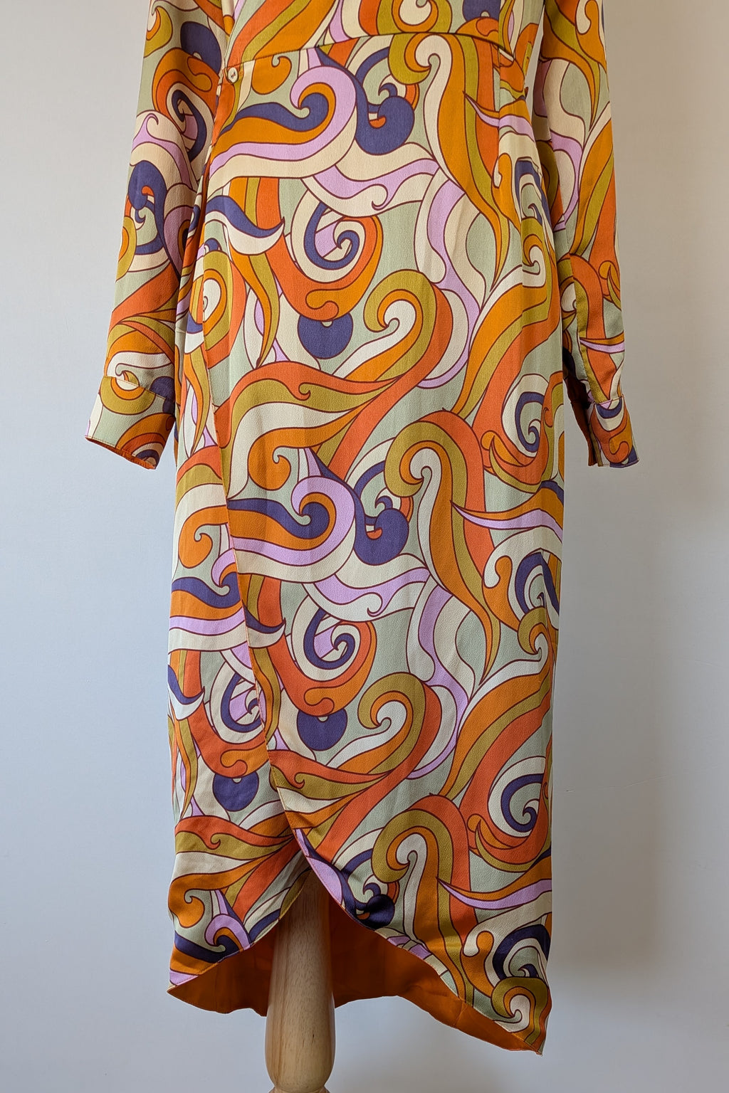 Never Fully Dressed Retro Groove Orange Wrap Midi Dress Size S