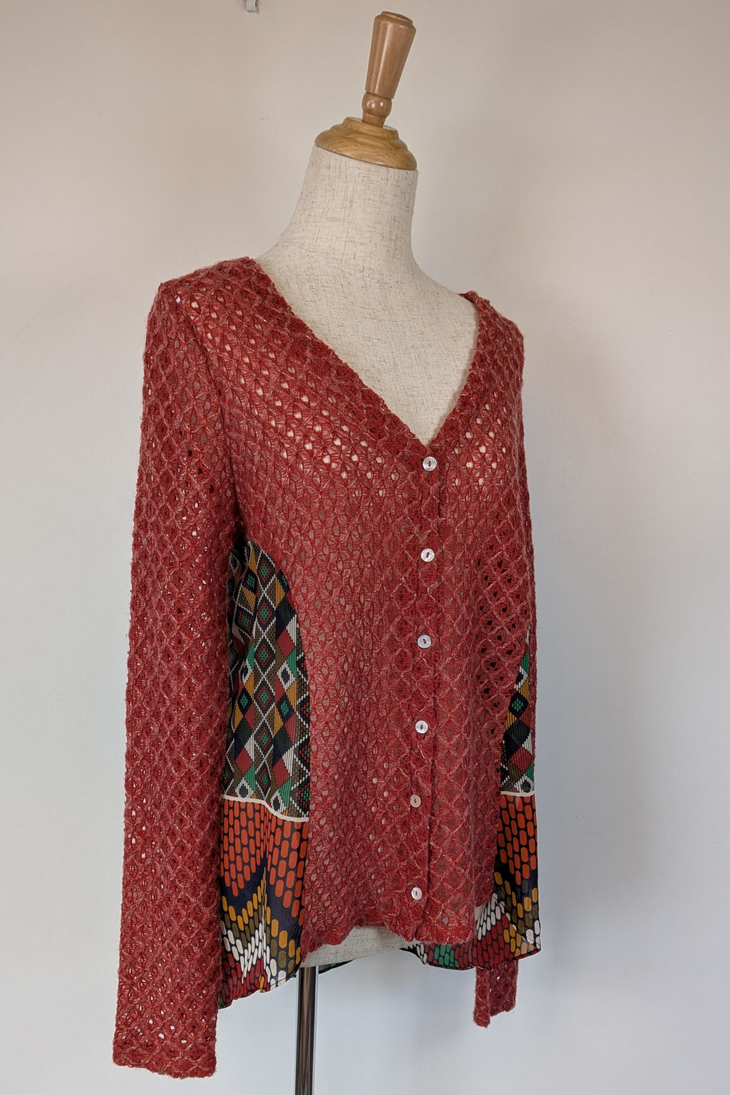 Ellis & Dewey White Label Red Wool Blend Panel Cardigan Size S