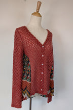 Ellis & Dewey White Label Red Wool Blend Panel Cardigan Size S