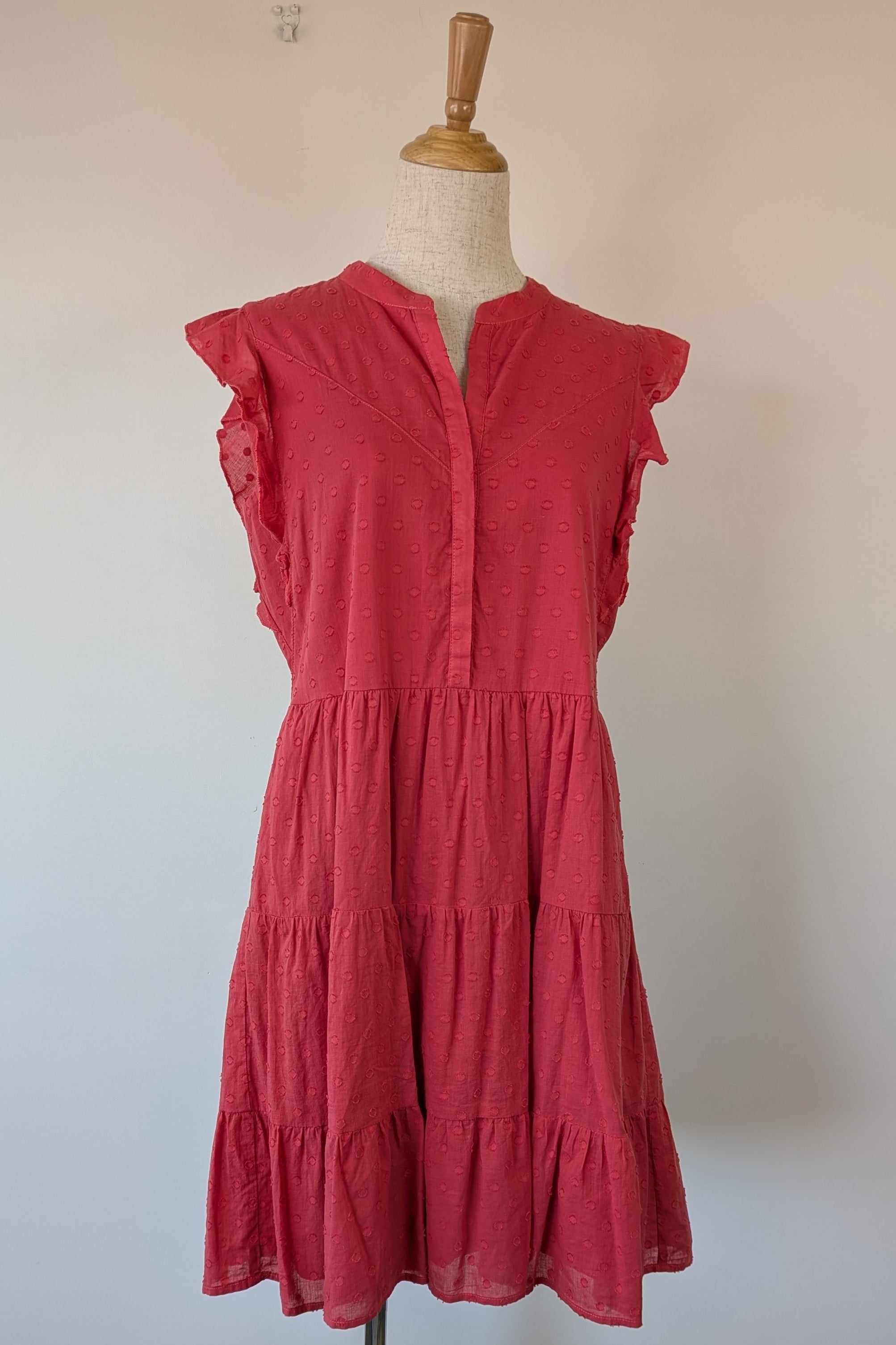 French Connection Geranium Polka Dot 100% Cotton Flutter Sleeve Dress Size 8