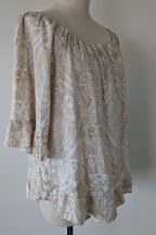 W Lane Linen Blend Beige & White Paisley Print Top Size 10