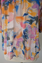 Blue Illusion Painterly Floral Print Peasant Shirt Size L
