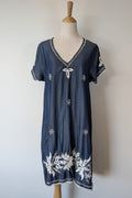 Ruby Yaya Denim Blue Embroidered Kaftan Dress Size M