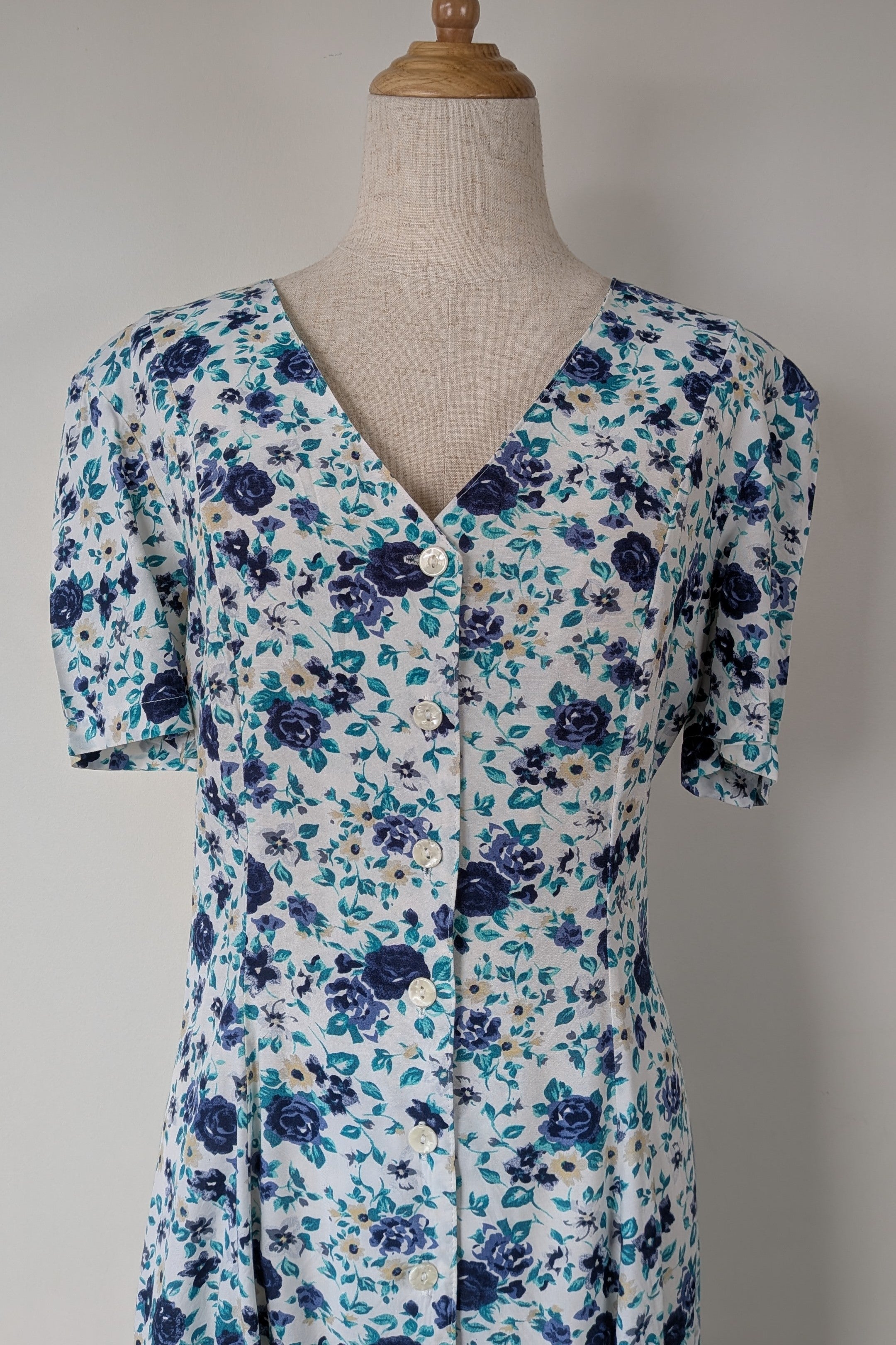 Vintage 90s Postie Fashions Blue Floral Day Dress Size 10
