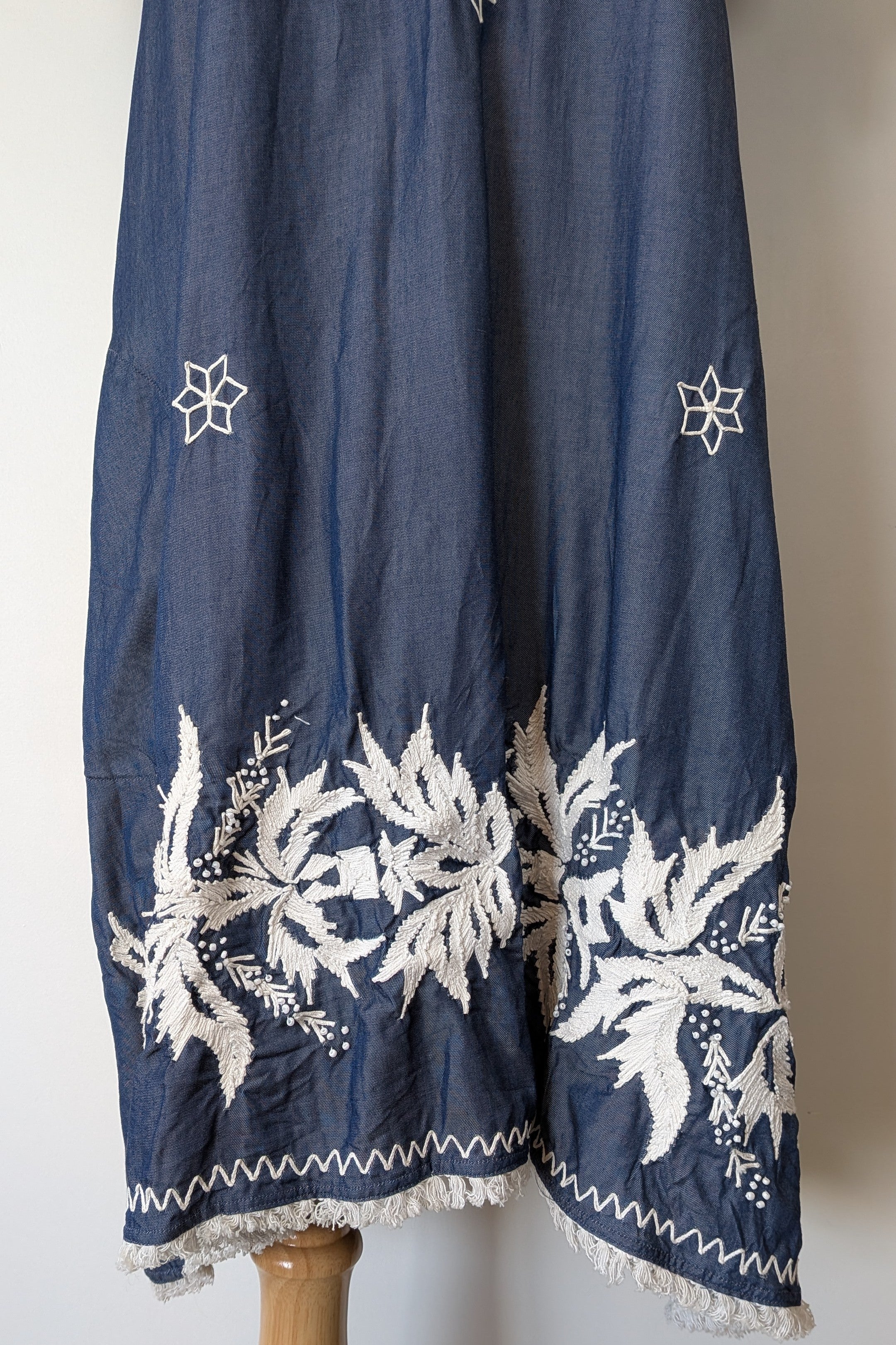 Ruby Yaya Denim Blue Embroidered Kaftan Dress Size M