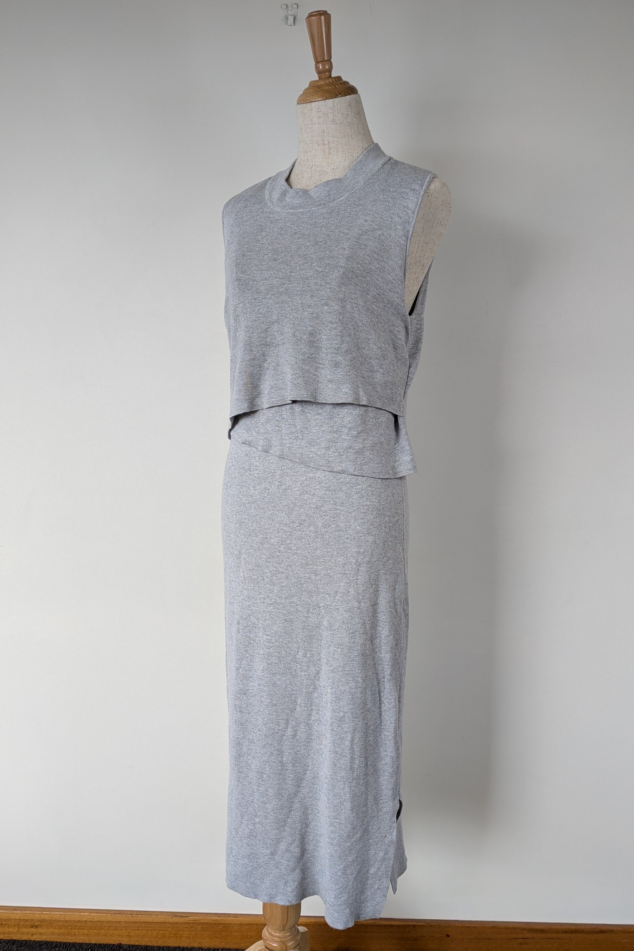 Ripe Maternity Silver Marle Layered Knit Nursing Dress Size M