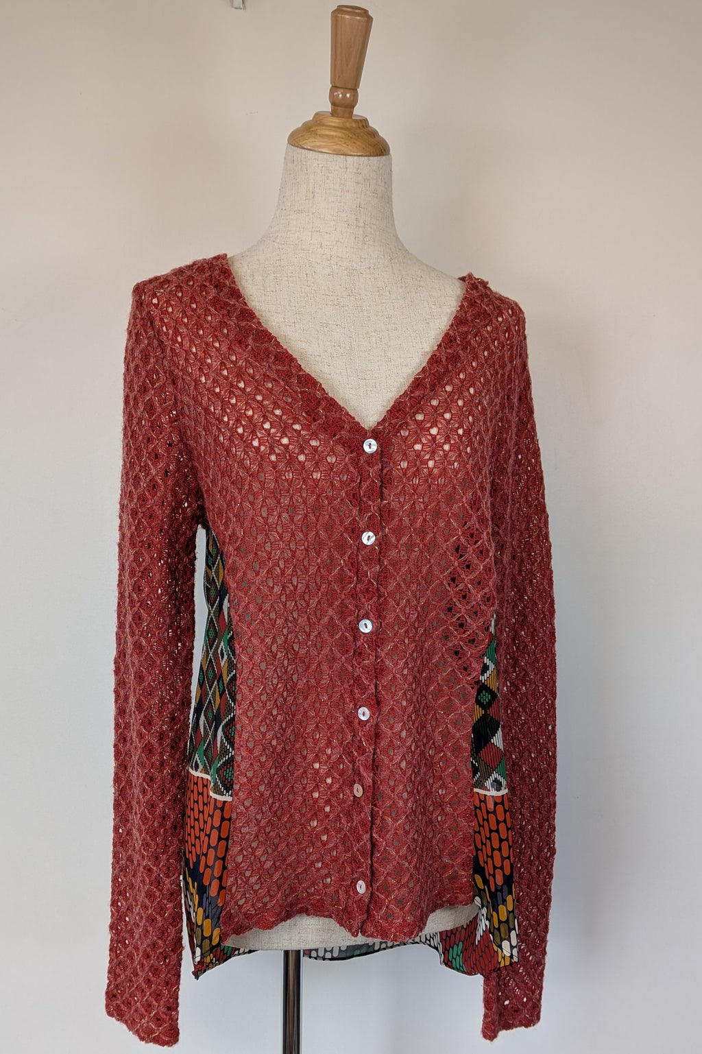 Ellis & Dewey White Label Red Wool Blend Panel Cardigan Size S