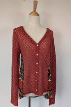 Ellis & Dewey White Label Red Wool Blend Panel Cardigan Size S