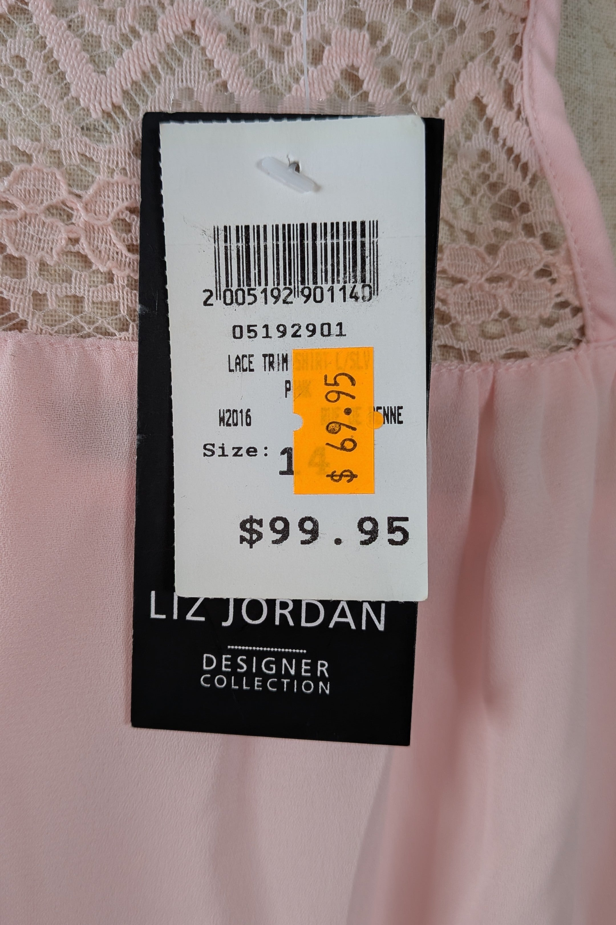 Liz Jordan Designer Collection Rue De Renne Pink Lace Trim Top Size 14 BNWT RRP $99.95