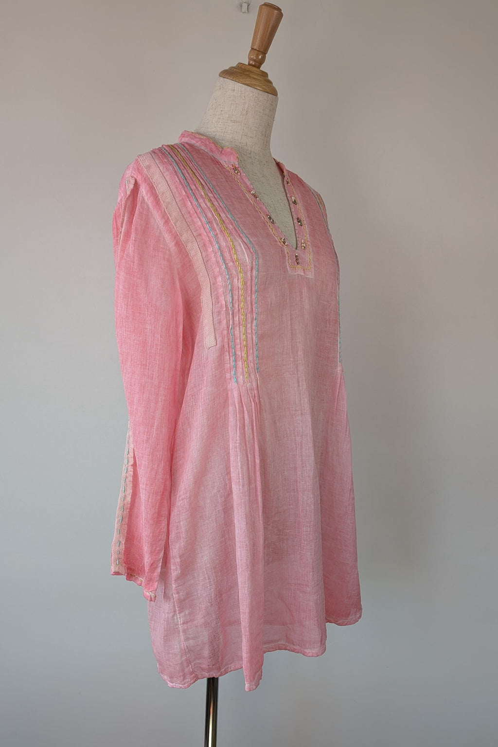 Nemuki Pink Embroidered 100% Cotton Gauze Kurta Tunic Size M