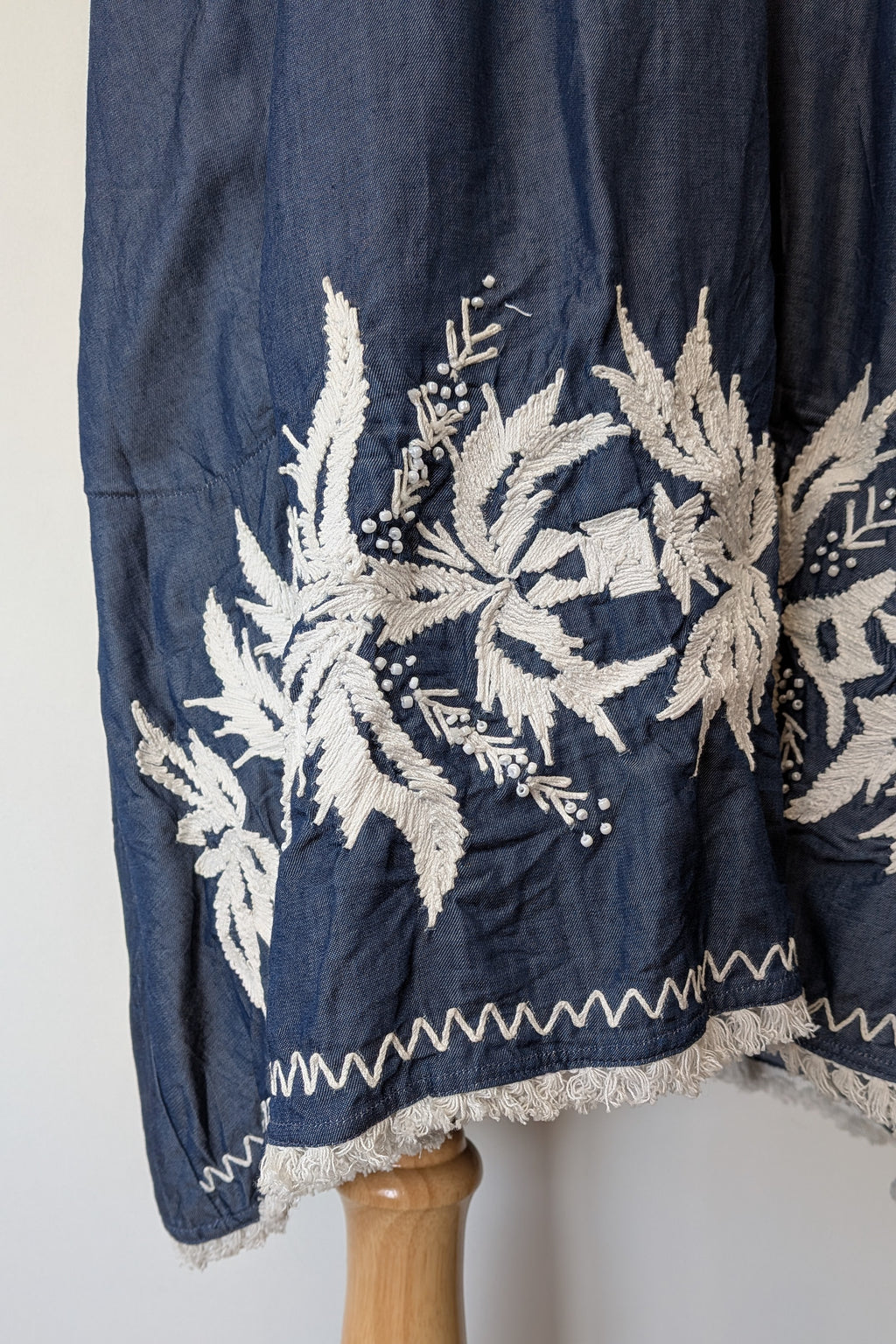 Ruby Yaya Denim Blue Embroidered Kaftan Dress Size M