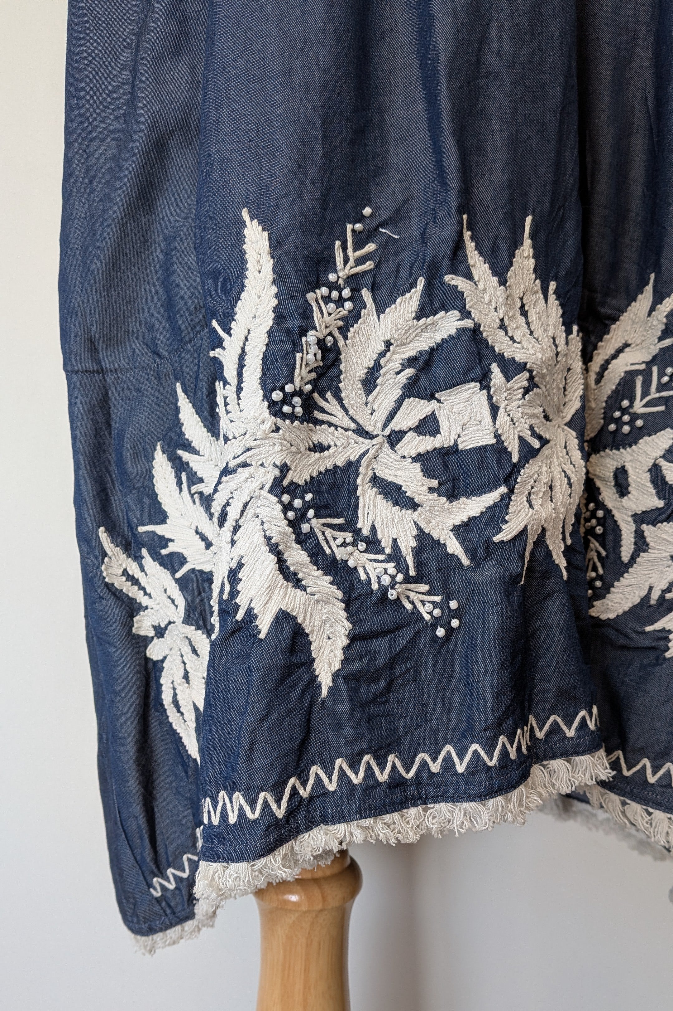 Ruby Yaya Denim Blue Embroidered Kaftan Dress Size M