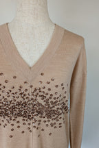 Witchery 100% Merino Wool Champagne Sequin Bead Detail Jumper Size XS