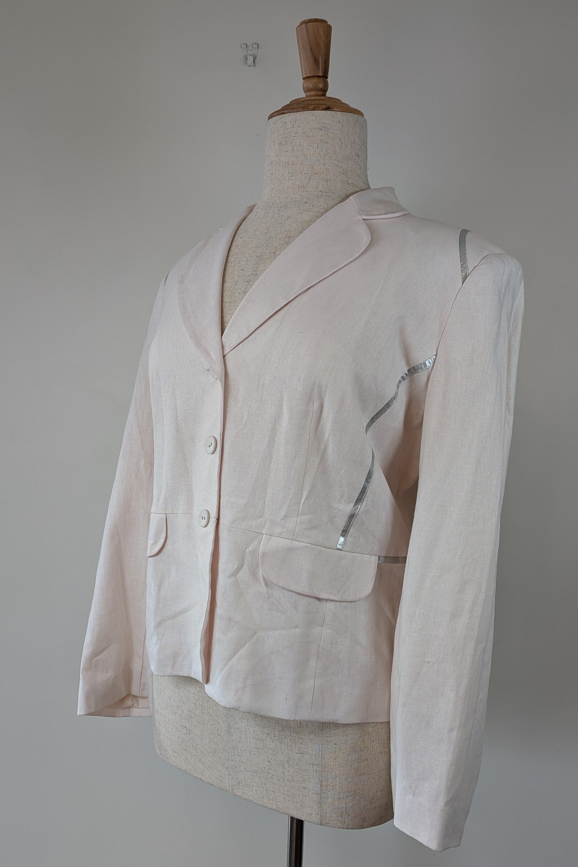 Liz Jordan Waikiki Linen Blend Jacket in Dusty Pink/Silver Size 18 Brand New With Tags RRP $169.95