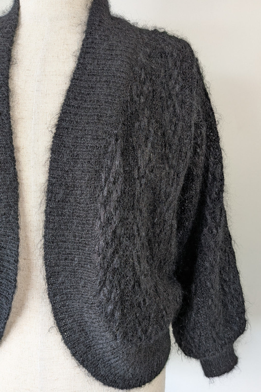 Vintage 80s Bettina Knits Black Wool Blend Bomber Cardigan Size S