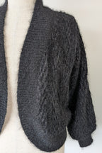Vintage 80s Bettina Knits Black Wool Blend Bomber Cardigan Size S