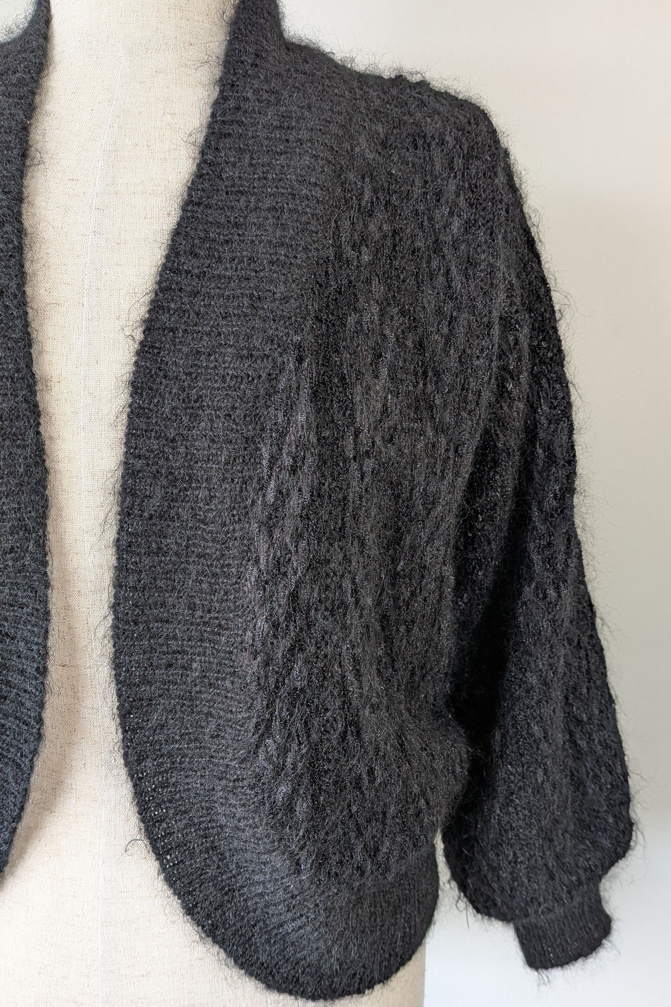 Vintage 80s Bettina Knits Black Wool Blend Bomber Cardigan Size S