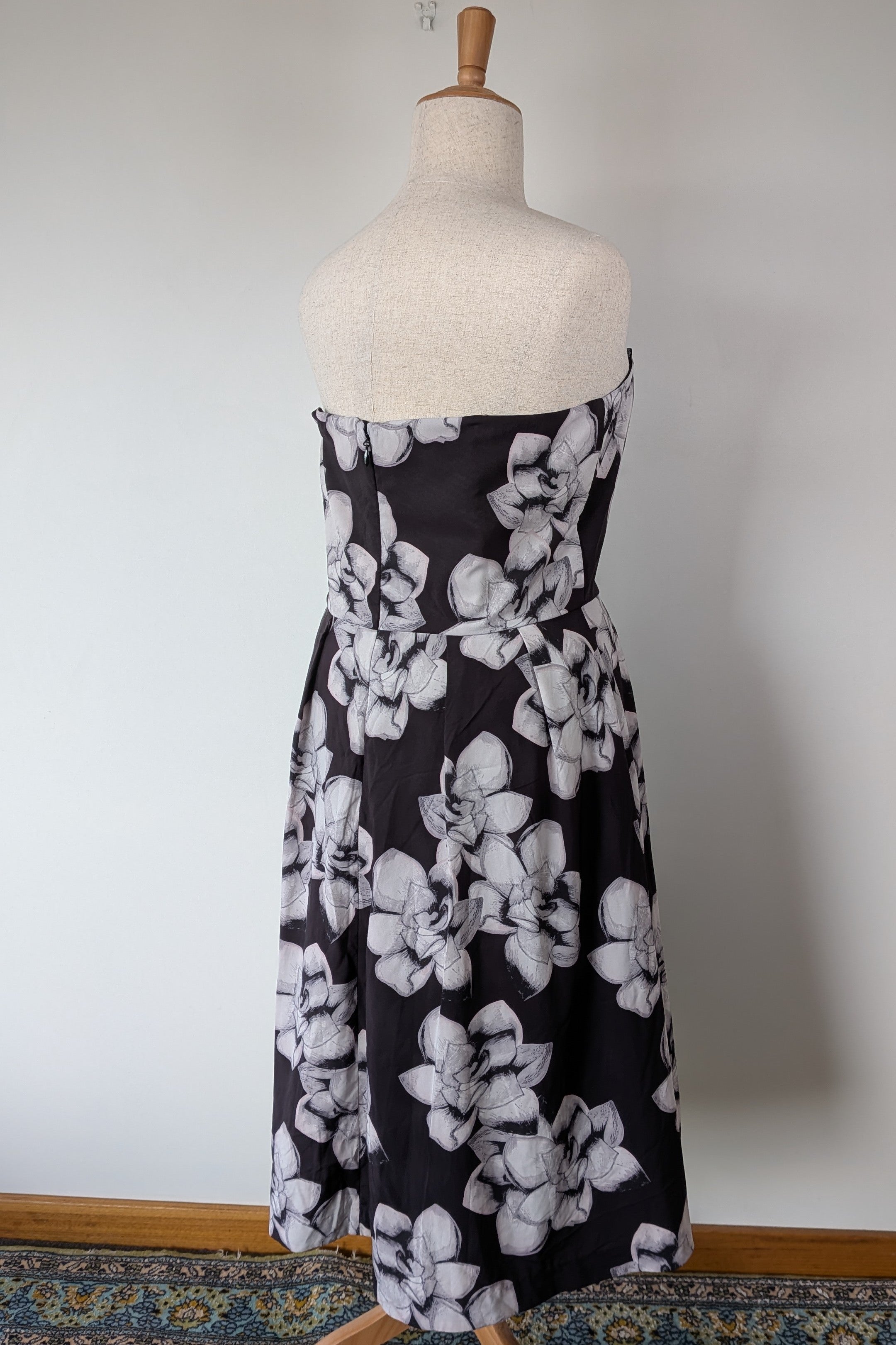 City Chic Strapless Fit and Flare Black Rose Midi Dress Size L