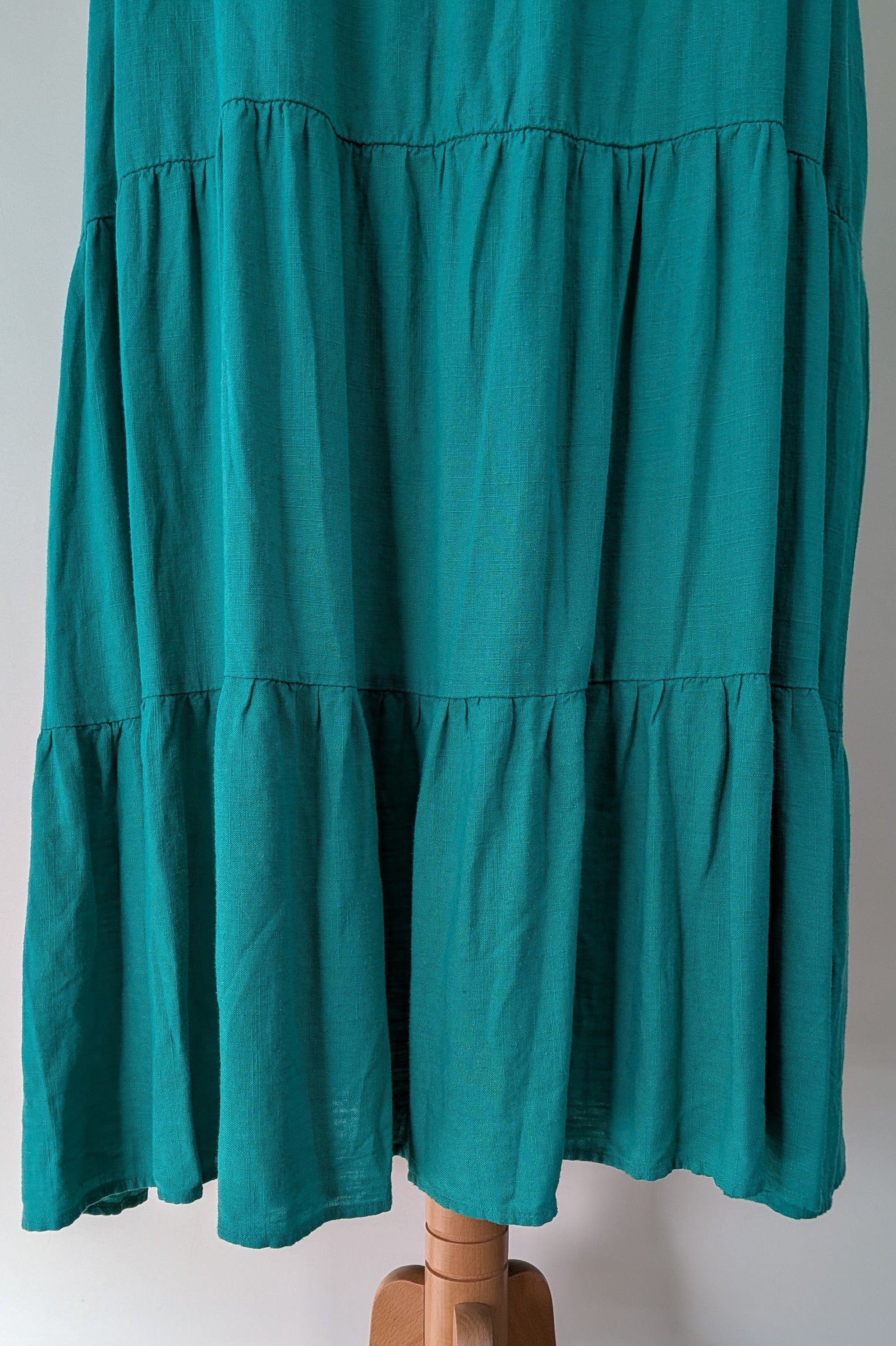 Khoko Green Midi Tiered Linen Blend Dress Size 16 Brand New With Tags