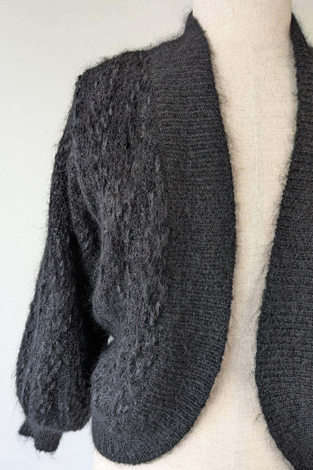 Vintage 80s Bettina Knits Black Wool Blend Bomber Cardigan Size S
