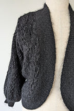 Vintage 80s Bettina Knits Black Wool Blend Bomber Cardigan Size S